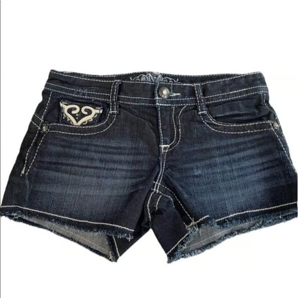 Maurice's Premium Dark Denim Embellished Shorts Size 1/2 Regular Bedazzled - Picture 1 of 4